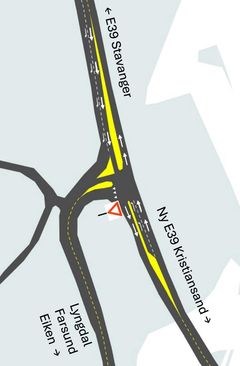 Veifarende bes være spesielt oppmerksomme på nytt kjøremønster og vikeplikt ved Røyskår, i prosjektets vestre koblingspunkt mot ny og gammel E39.