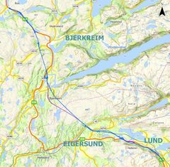 Kartet viser korridor Nye Veier foreslår utredes i planprogram for bygging av ny E39 mellom Bilstad og Bue i Rogaland.
