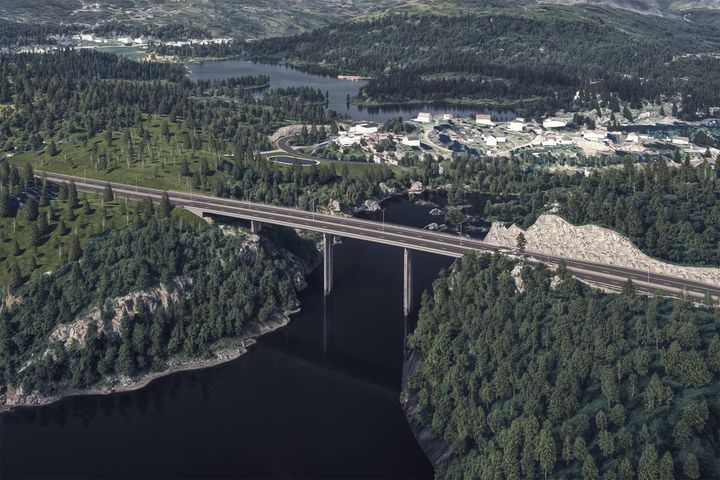 Illistrasjonen viser Tisjø bru  som inngår i ny E18 Kragerø - Bamble