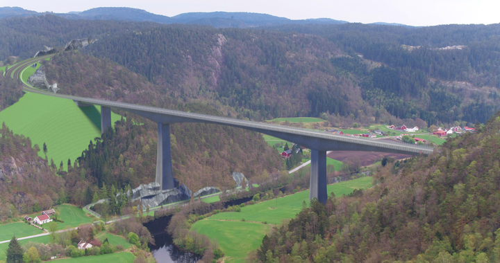 Illustrasjonen viser hvordan broen over Audna i Lindesnes kommune kan se ut.