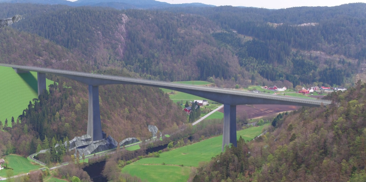 Illustrasjonen viser broen over Audnedalen, som blir Norges høyeste bru.