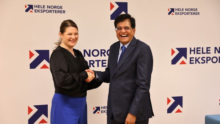 Næringsministeren møtte Indias handel- og industriminister, Piyush Goyal i april. Foto: NFD