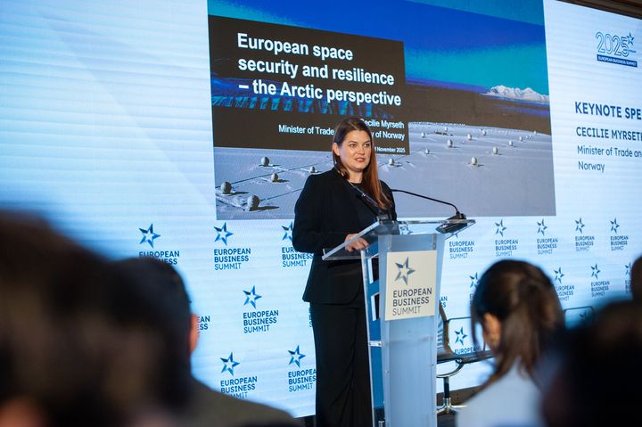 Næringsministeren under konferansen i Brussel