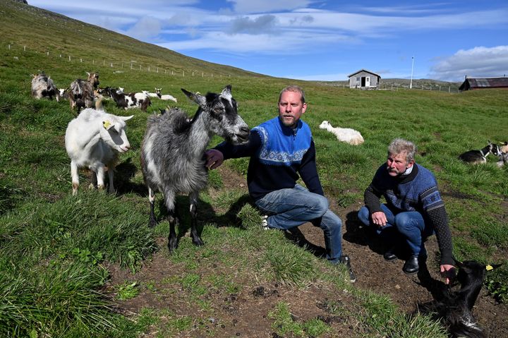 Tim Reidar (t.v.) og Reidar Stenberg fra Hol Ysteri. Her på Prestholtseter helt oppunder Hallingskarvet - en av de høyestliggende stølene i Norge.