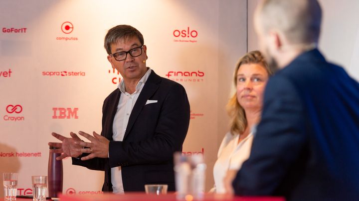 Trond Eilertsen, administrerende direktør i Computas, i en debatt om hvordan digitalisering skal trygge velferden i fremtiden og hvem som skal gjøre jobben, under Arendalsuka 2023.
