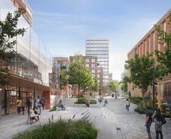 En plan for et helhetlig byområde med funksjonsblanding utviklet av to av landets største utviklere innenfor næring og bolig. Illustrasjon: Grape Architects/ Rodeo arkitekter/ Visulent