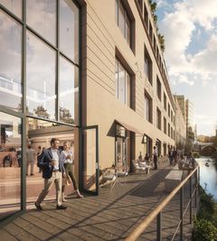 Som en del av utbyggingen skal det etableres en gangforbindelse på vestsiden av elva mellom Vaterland bru og Hausmanns bru. Turstien blir åpen for alle. Illustrasjon: Eve