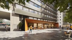 Det skal gjøres grep for å løfte både inngangsparti og fasade mot torget. Illustrasjon: Goldbox