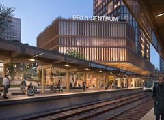 Brynseng t-banestasjon ligger integrert i planområdet. Illustrasjon: Visulent, Grape Architects, Mad arkitekter, 4B arkitekter, Hille Melbye arkitekter, NIELSTORP+ arkitekter, Helen & Hard, SLA.