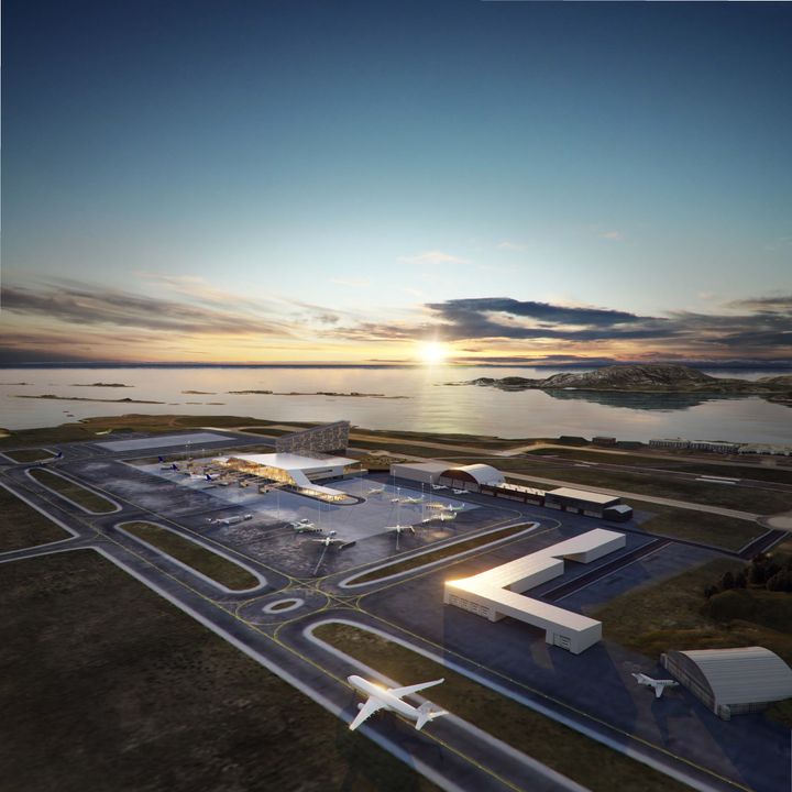 Skisse av det nye terminalområdet på en ny lufthavn i Bodø slik den kan bli seende ut.
