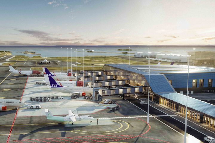 Den nye passasjerterminalen på nye Bodø lufthavn slik den er fremstilt i forprosjektet.