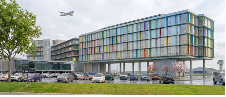 Illustrert bilde av utvidelsen av Clarion Hotel Bergen Airport.