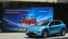 The Deepal S05 on display at the official announcement of Changan's global partnership with the Portuguese Football Federation (FPF) in Lisbon.
