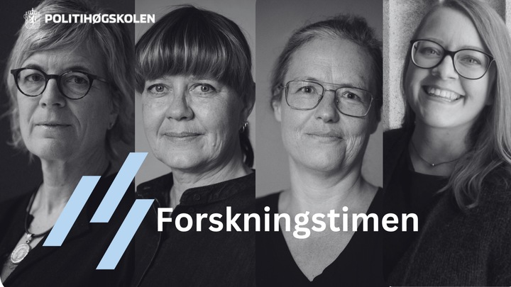 De fire første forskerne fra Politihøgskolen som presenterer på Forskningstimen: Inger Marie Sunde (t.v.), Birgitte Ellefsen, Brita Bjørkelo og Jenny Maria Lundgaard.