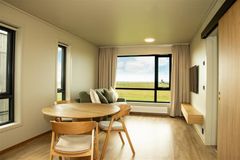 Norskprodusert hotellrom på Island. Fra den modulbygde fløyen på Hotel Loa, Island. (Foto: Hotel Loa).