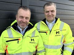 Jørn Eirik Erlund (f.v.) og Trond Skjellerud, Moelven Byggmodul AS. Foto Moelven