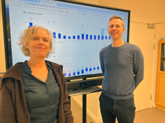 Produktutviklingssjef og leder for Yr i NRK, Ingrid Støver Jensen, og Yr-leder på Meteorologisk institutt, Anders Doksæter Sivle.