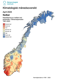 Klimatologisk månedsoversikt som viser nedbør