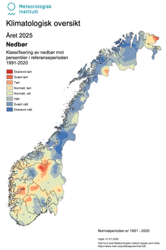 Klimatologisk oversikt nedbør året 2025