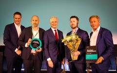 Fra venstre: Harald Solberg, Norsk Industri, Richard Sulen, Framo, statsminister Jonas Gahr Støre, Christer Havsgård, Framo, Nils Klippenberg, Siemens