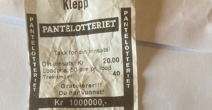 VINNERLODDET: Med denne lappen vant en mann 1 000 000 kroner på Rema 1000 Klepp