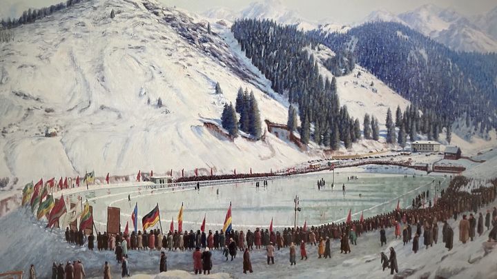 "På skøytebanen i høyfjellet", maleri fra 1955 av Abylkhan Kasteyev. Bilde: The Astana Times