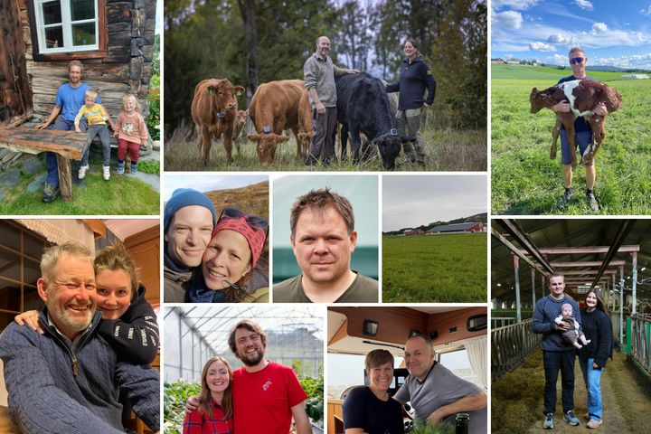 Semifinalistene i Landbrukets bærekraftpris 2026. Øverst fra venstre: Bakken, Vang i Valdres, Værby Gård, Asker, Susegg Vestre, Steinkjer. I midten fra venstre: Bergtun, Rennebu, Svanem Gård, Heim, Hovsvangen, Ørland. Nederst fra venstre: Solbjør, Nord-Fron, Toppe Gartneri, Bergen, Bøvolden Gård, Sømna, Lode Gard, Hå.