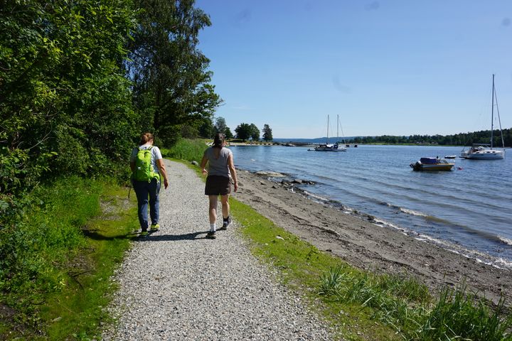 Turfolk langs sjøen.