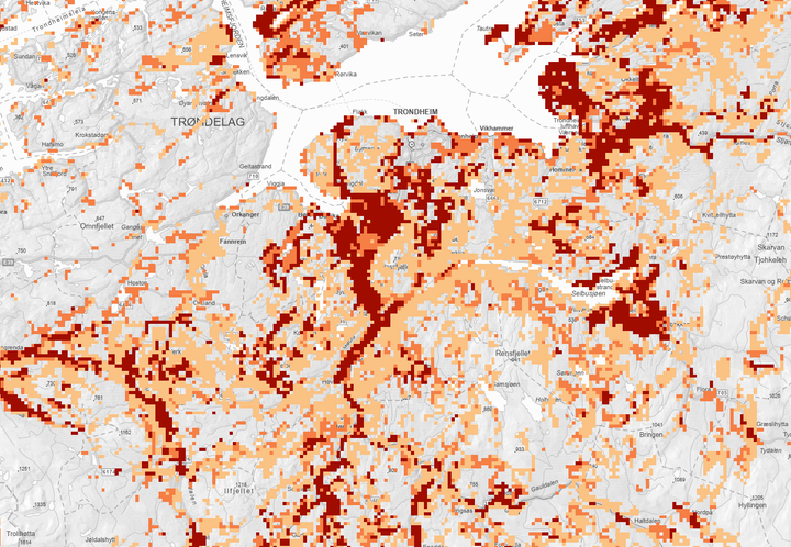 Skjermbilde av kart over hotspots for truede karplanter