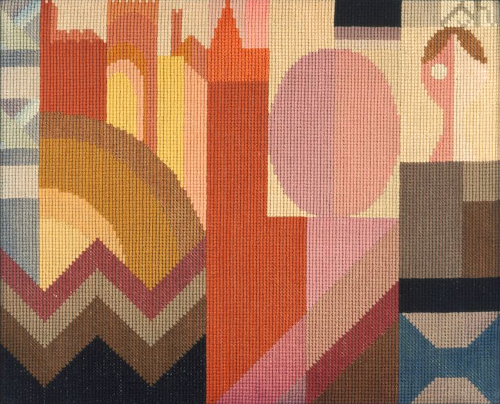 Sophie Taeuber-Arp, Untitled, ca. 1920, embroidery, wool on canvas, 32 x 40 cm. Private collection, on loan to the Fondation Arp, Clamart.