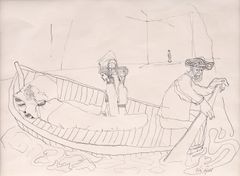 Kai Fjell, Illustrasjon til Fragment av et magisk liv av Claes Gill, 1939. Privat eie. Foto: Øystein Thorvaldsen / Henie Onstad Kunstsenter. © Kai Fjell, BONO, Oslo 2026