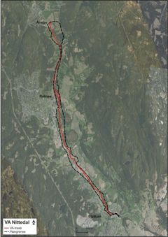 Oversiktskart som viser traseen for EP31 som er del av prosjektet "VA på langs" i Nittedal.