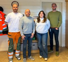 Prosjektet støyskjerm Trøndelag 2025. F.v. Anleggsleder Peab Anlegg - Andreas Johansen, Prosjektleder Peab Anlegg - Torbjørn Juliussen, byggeleder Trøndelag Fylkeskommune - Kristin Døhl Aamot, kontrollingeniør Trøndelag Fylkeskommune - Per-Andre Pettersen.