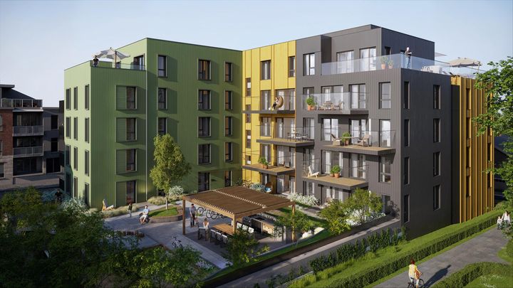 Leilighetsbygget på fem etasjer med parkeringskjeller blir liggende i St. Marie gate i Sarpsborg sentrum.