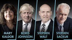 Mary Kaldor, Boris Johnson, Stephen Walt og Stephen Sackur deltar under Holbergdebatten 9. desember.