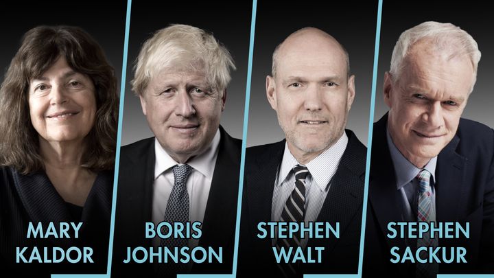 Mary Kaldor, Boris Johnson, Stephen Walt og Stephen Sackur deltar under Holbergdebatten 9. desember.