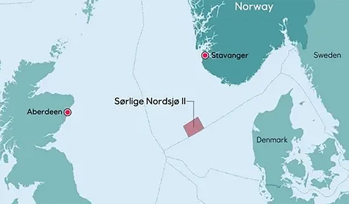 Sørlige Nordsjø II er merket med rødt.