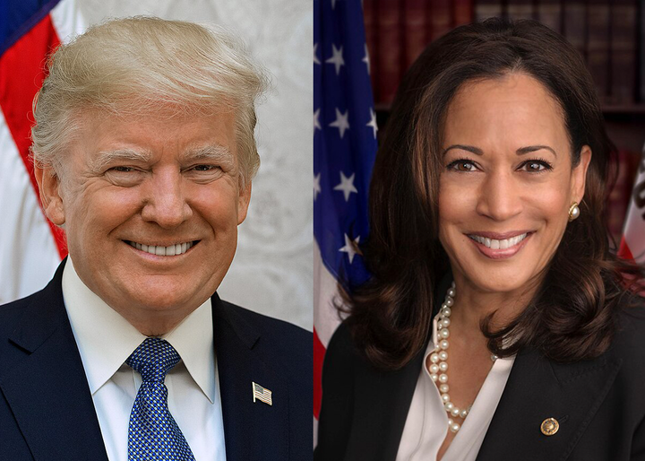 Portrettfotografier av presidentkandidatene Donald Trump og Kamala Harris.