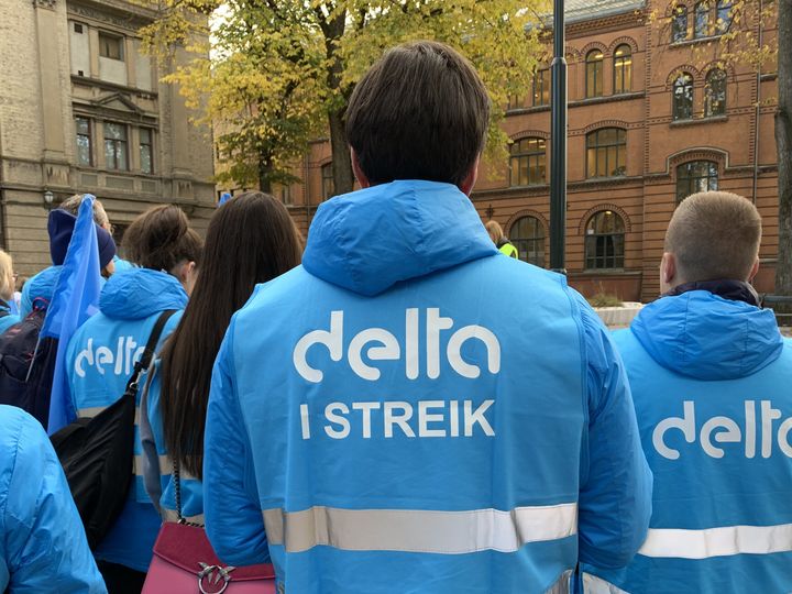 Hvis det ikke blir enighet i meklingen, varsler Delta streik i ni kommuner fra fredag 29.mai. Bildet er fra en tidligere streik.
