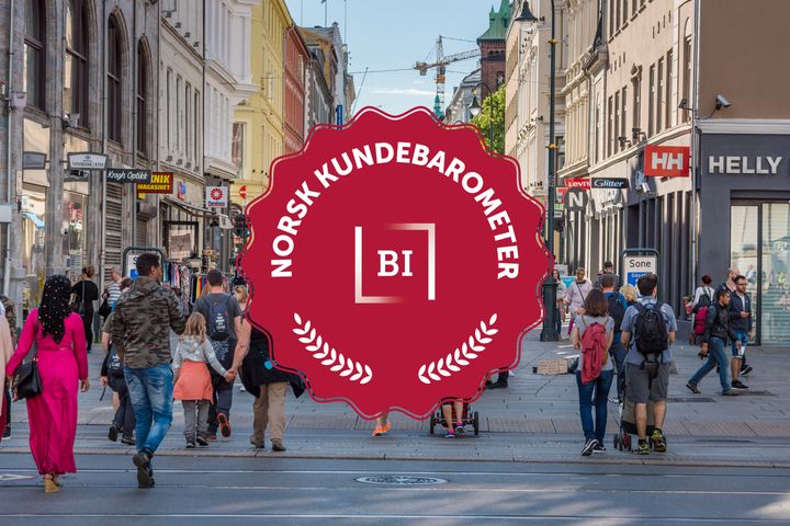 Bilde av Karl Johan en sommerdag med Norsk Kundebarometer logoen over