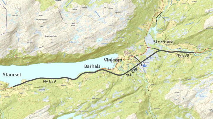 Statens vegvesen skal byggja 10,6 kilometer ny to‐felts E39 mellom Stormyra og Staurset i Heim kommune i Trøndelag.