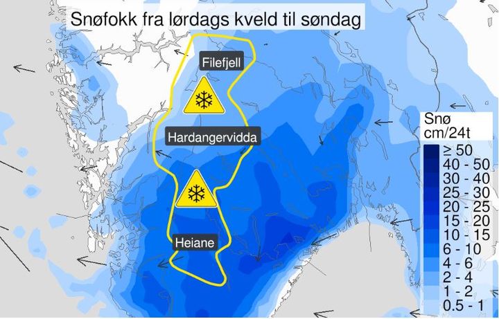 Det er sendt ut gult farevarsel for kraftig snøfokk på fjellovergangane i Sør-Noreg i helga.