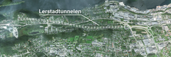 Trase for den nye tunnelen tegnet inn på flyfoto