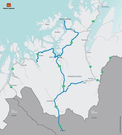 Bildet viser hovedveistrekningene i Finnmark som blir særlig berørt under Nordic Response.
