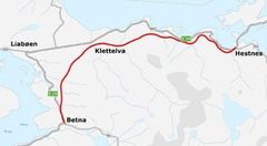 Viser kart over strekningen E39 Betna Hestnes.