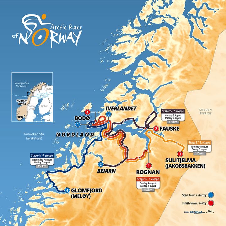 Bilde av ruten for Arctic Race i 2024.