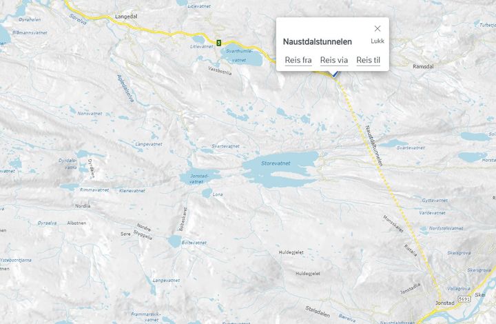 Rv. 5 Naustdalstunnelen. Kart: Statens vegvesen