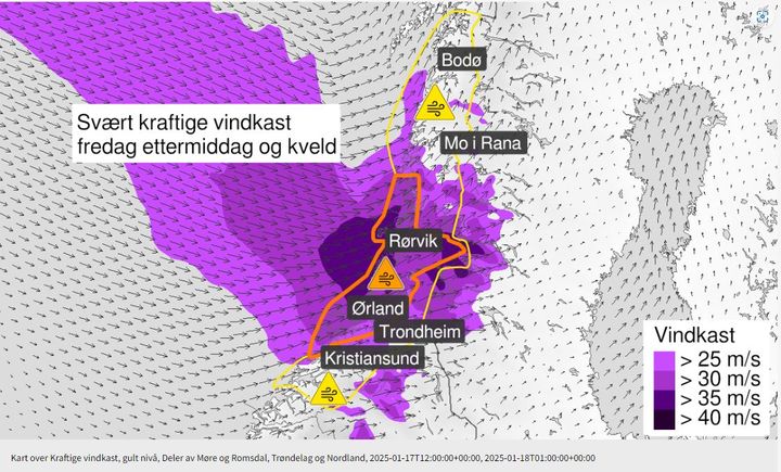 Det er i perioden 13 -21 det vil blåse som verst, og det vil være krevende forhold på veiene i hele Møre og Romsdal,  Trøndelag og opp mot kysten av Nordland.