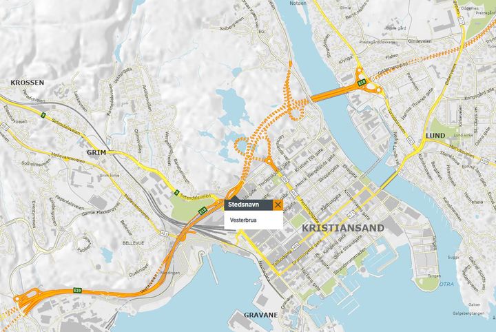 Vesterbrua på E18 i Kristiansand blir stengt noen netter denne uka på grunn av vedlikeholdsarbeid.