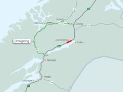 Kart som viser omkjøringen.